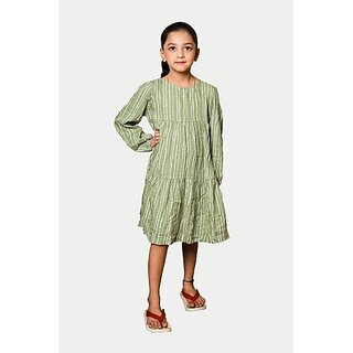                       Radprix Girls Midi/Knee Length Casual Dress (Green, Full Sleeve)                                              