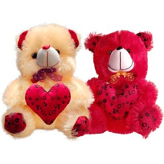                       Soft Cream and Red Teddy Bear with Heart (13Inch) Setof2                                              