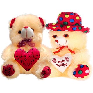                       Soft Cream Teddy Bear Cap Style with Heart (13Inch) Setof2                                              