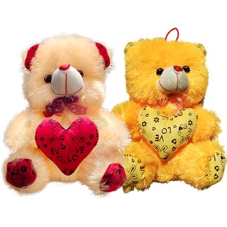                      Cream and Yellow Teddy Bear with Heart (13Inch) Setof2                                              