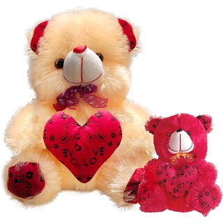                       Cream Teddy Bear with Heart (13Inch) and Red mini (6inch) Setof2                                              