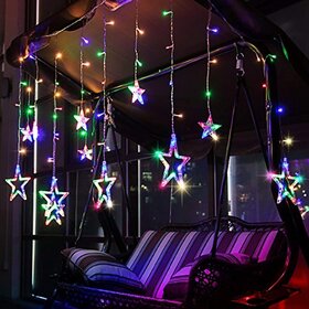 12 Stars 138 LED Window Curtain String Lights with 8 Flashing Modes - Decoration for Christmas, Wedding, Party, Home, Patio Lawn (Multicolor, Pack of 1)