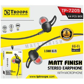                       TP TROOPS 7205 MATT FINISH STEREO EARPHONE  BassBuds X1 in-Ear Wired Earphones with Extra Bass Driver and HD Sound                                              