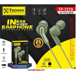                       TP TROOPS 7219 Wired in-Ear Earphones with Mic, Ultra Deep Bass  Metal Sound Chamber                                              