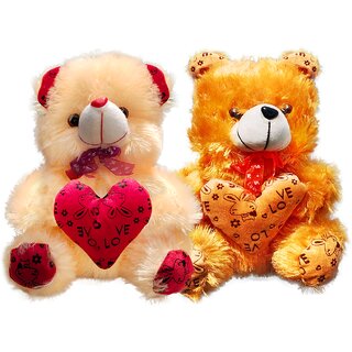                       Cream and Brown  Teddy Bear  with Heart (13Inch) Setof2                                              