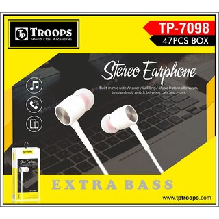                      TP TROOPS Wired in-Ear Earphones with Mic, Ultra Deep Bass  Sound Chamber Wired Headset (In the Ear)                                              
