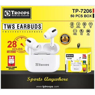                       TP TROOPS 7206 FG 28H AUTO PAIRING TWS HEADSET Wireless Bluetooth 5.1 in Ear Earbuds with Mic,28 H Playtime                                              