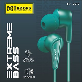                       TP TROOPS 7217 STYLISH WIRED EARPHONE Wired Earphones with Extra Bass Driver and HD Sound with mic                                              