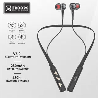                       TP TROOPS 7186 FG V5.0 Bluetooth Neckband, 40 Hours Battery, ENC Technology, Fast Charge, Magnetic Buds, Gaming Mode, 10                                              
