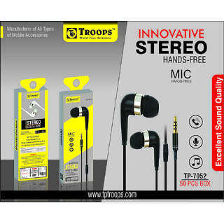                       TP TROOPS STEREO HEADSET BOOM BASS Wired Earphones with Extra Bass Driver and HD Sound with mic Pure Bass Sound                                              