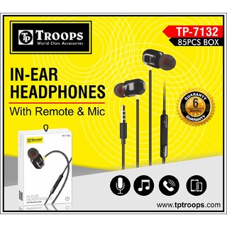 TP TROOPS Wired in Ear Earphones with mic, 10 mm Driver, Powerful bass and Clear Sound, Black TP TROOPS Wired in Ear Earphones with mic, 10 mm Driver, Powerful bass and Clear Sound, Black