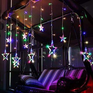                       12 Stars 138 LED Window Curtain String Lights with 8 Flashing Modes - Decoration for Christmas, Wedding, Party, Home, Patio Lawn (Multicolor, Pack of 1)                                              