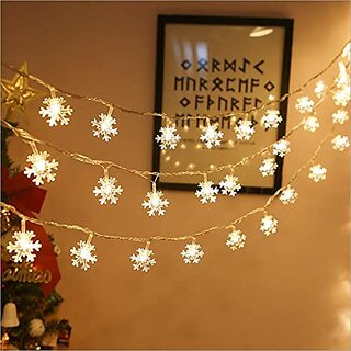                       14 Led Snow Flake String Light, Plug-in Mode Garden Hanging Lamp Decorative for Party Wedding Christmas Decor Holiday Lighting (14 Led Warm White)                                              