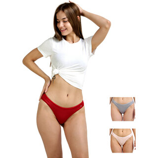 AshleyandAlvis Micro Modal, Anti Bacterial, Skinny Soft, Premium Bikini Women Bikini Grey, Pink, Red Panty (Pack of 3)