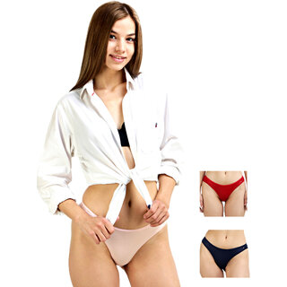 AshleyandAlvis Micro Modal, Anti Bacterial, Skinny Soft, Premium Bikini Women Bikini Pink, Dark Blue, Red Panty (Pack of 3)