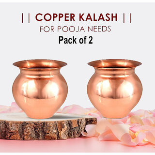 Mannat Pure Copper Small Lota 150ml Pooja Lota (Kalash) for Temple and Pooja Purpose (Pack of 2)