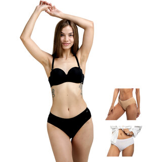 Ashleyandalvis Bamboo Micro Modal, Anti Bacterial, Skinny Soft, Premium Hipster Women Hipster Black, White, Beige Panty (Pack Of 3 )