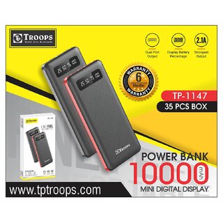                       TP TROOPS battery pack 10000mAh Battery Fast Charging, Dual Output (USB-1+USB-2),Type C and Micro USB Port-TP-1147                                              