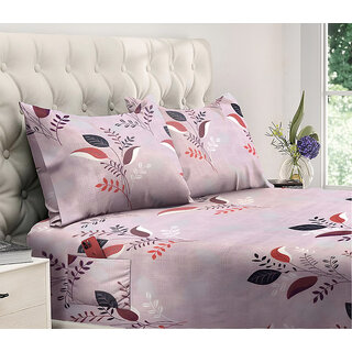                       MyKey Floral Print 144 TC Glace Cotton Queen Size Double Bedsheet with Dual Side Storage Pockets for Mobile/TV Remotes/Books/Laptop/Tablets | 90 X 92 Inch | Included 2 Pillow Covers (DS-78005)                                               