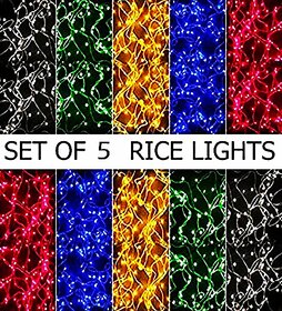 Set of 5 Electric Amrit 5 Meter LED Warm Multicolor Rice String Light For Diwali ( Assorted Color)