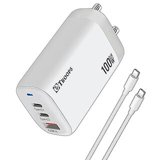                       TP TROOPS 100W GAN DESKTOP FAST CHARGER  GaN  Quick 3 Port Charger C+C+A 100W US Folding Pin for type C Laptop,Etc..                                              