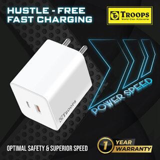                      TP TROOPSFast Charger Fusion Charge 30W PD+QC4.0 SAM Mobile Charger USB Ports, Free Micro-Cable, Smart Protection, Etc                                              