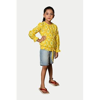                       Rad Prix Short For Girls Casual Printed Pure Cotton (Yellow, Pack Of 1)                                              