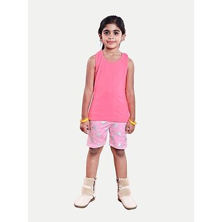                       Rad Prix Short For Girls Casual Graphic Print Pure Cotton (Pink, Pack Of 1)                                              