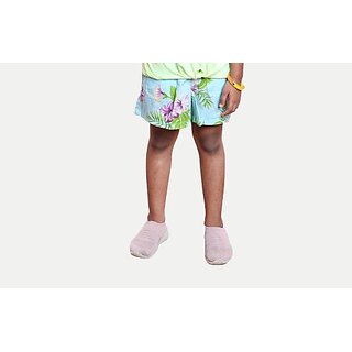                       Rad Prix Short For Girls Casual Floral Print Pure Cotton (Light Blue, Pack Of 1)                                              