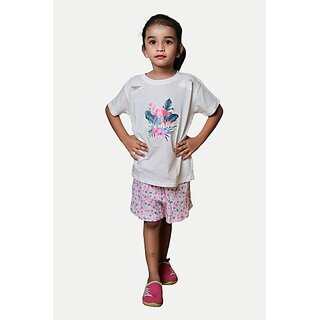                       Rad Prix Short For Girls Casual Printed Pure Cotton (White, Pack Of 1)                                              