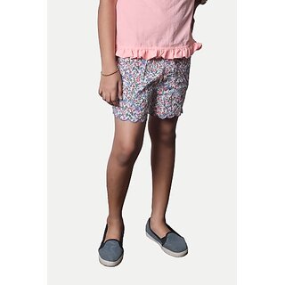                       Rad Prix Short For Girls Casual Printed Pure Cotton (White, Pack Of 1)                                              