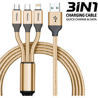                       USB Type C Cable 1.2 m 48 Watt Multi Charging Cable 3 in 1 Nylon  Multiple USB Fast Charging Cable for Android                                              