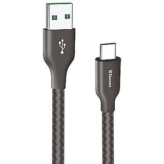                       TP TROOPS Unbreakable 2.5A Fast Charging Tough Braided Type C USB Data Cable - 1 Meter-Black-TP-2283-Black                                              