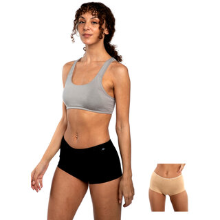 AshleyandAlvis Micro Modal, Anti Bacterial, Skinny Soft, Premium Boyshorts Women Boy Short Black, Beige Panty  (Pack Of 2)