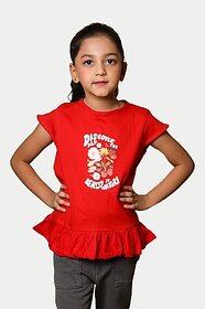 Radprix Girls Casual Pure Cotton Top (Red, Pack Of 1)