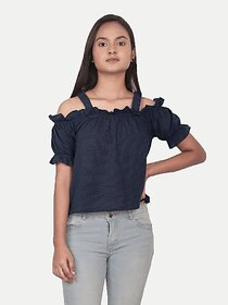 Radprix Girls Casual Pure Cotton Crop Top (Blue, Pack Of 1)