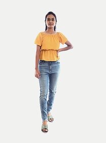 Radprix Girls Casual Pure Cotton Fashion Sleeve Top (Yellow, Pack Of 1)