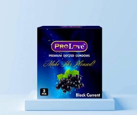 ProLove Premium Dotted Condoms, Black Current Flavoured (Pack, 3 Pieces)