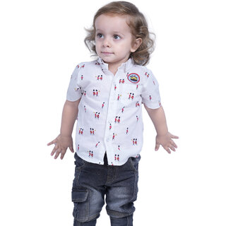                       Kid Kupboard Cotton Baby Boys Shirt, White, Half-Sleeves, Collared Neck, 2-3 Years KIDS5435                                              