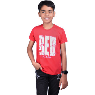                       Kid Kupboard Cotton Boys T-Shirt, Red, Half-Sleeves, Crew Neck, 8-9 Years KIDS5440                                              