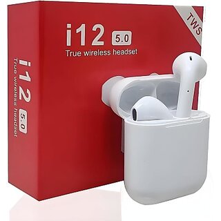                       i12 tws Stereo Earbuds for Super Sound p33 Bluetooth Headset Bluetooth Headset  (White, True Wireless)                                              