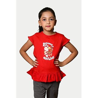                       Radprix Girls Casual Pure Cotton Top (Red, Pack Of 1)                                              