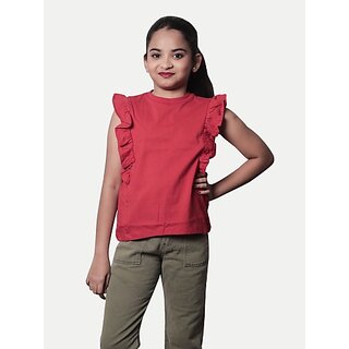                       Radprix Girls Casual Pure Cotton Knit Top (Red, Pack Of 1)                                              