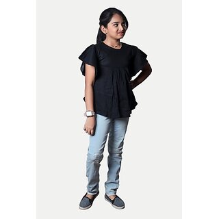                       Radprix Girls Casual Pure Cotton Fashion Sleeve Top (Black, Pack Of 1)                                              