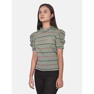                       Radprix Girls Casual Pure Cotton Blouson Top (Green, Pack Of 1)                                              