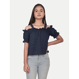                       Radprix Girls Casual Pure Cotton Crop Top (Blue, Pack Of 1)                                              