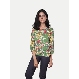                       Radprix Girls Casual Cotton Blend Blouson Top (Green, Pack Of 1)                                              