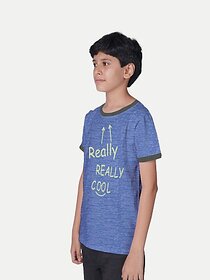 Radprix Boys Typography, Printed Cotton Blend T Shirt (Blue, Pack Of 1)