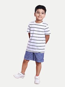 Radprix Boys Striped Cotton Blend T Shirt (White, Pack Of 1)