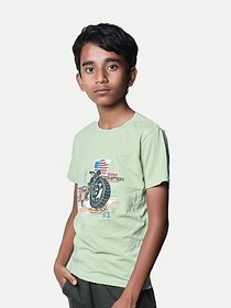 Radprix Boys Printed Pure Cotton T Shirt (Green, Pack Of 1)